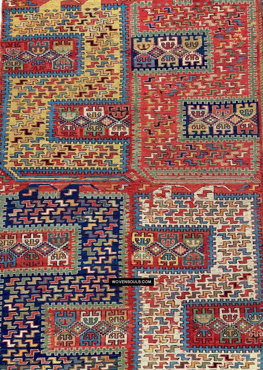 1712 Antique Caucasian Yellow Zileh / Sileh Embroidered Flatweave Soumac Rug-WOVENSOULS Antique Textiles & Art Gallery