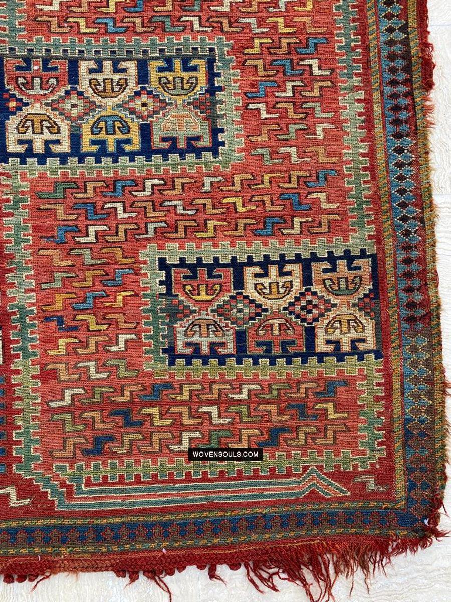 1712 Antique Caucasian Yellow Zileh / Sileh Embroidered Flatweave Soumac Rug-WOVENSOULS Antique Textiles & Art Gallery