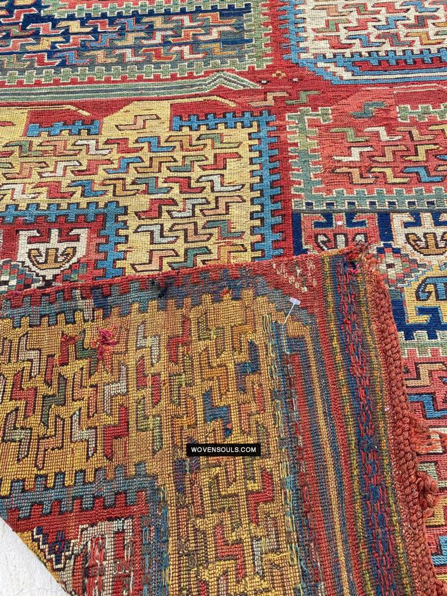 1712 Antique Caucasian Yellow Zileh / Sileh Embroidered Flatweave Soumac Rug-WOVENSOULS Antique Textiles & Art Gallery