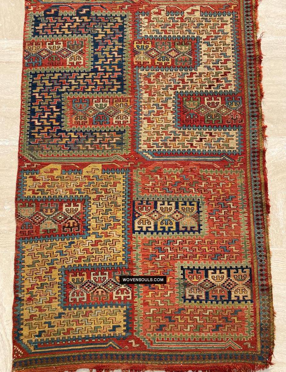 1712 Antique Caucasian Yellow Zileh / Sileh Embroidered Flatweave Soumac Rug-WOVENSOULS Antique Textiles & Art Gallery