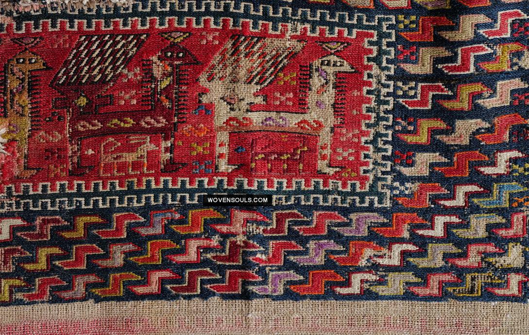 1713 Antique Caucasian Zoomorphic Zileh / Sileh Embroidered Flatweave Soumac Rug-WOVENSOULS Antique Textiles & Art Gallery