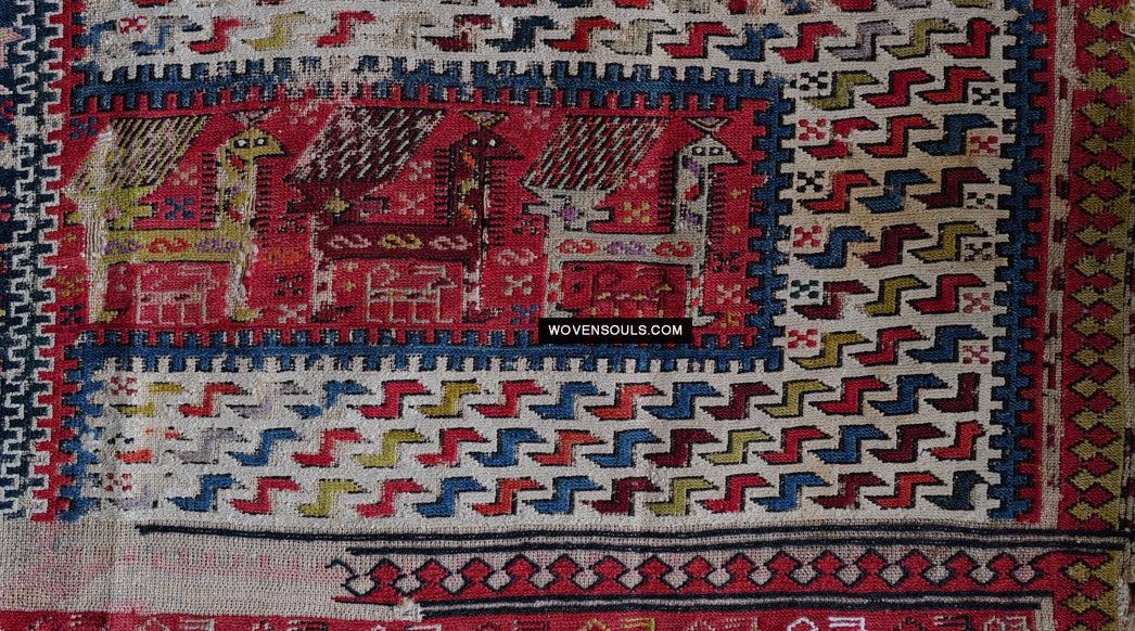 1713 Antique Caucasian Zoomorphic Zileh / Sileh Embroidered Flatweave Soumac Rug-WOVENSOULS Antique Textiles & Art Gallery