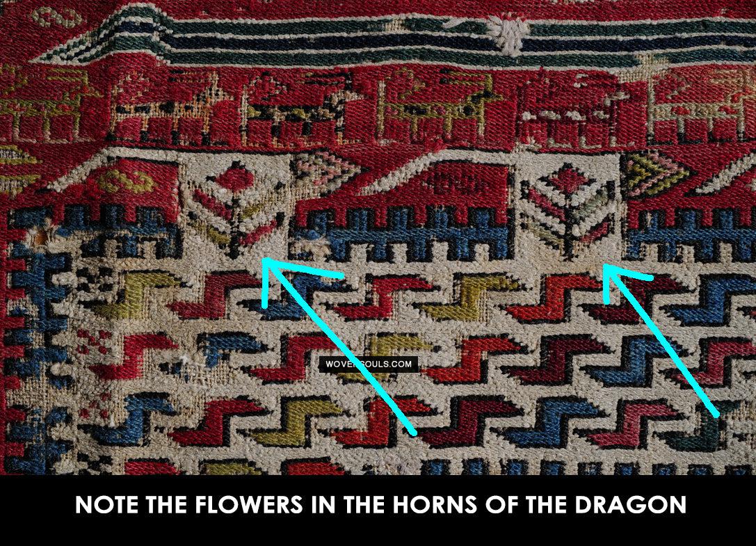 1713 Antique Caucasian Zoomorphic Zileh / Sileh Embroidered Flatweave Soumac Rug-WOVENSOULS Antique Textiles & Art Gallery