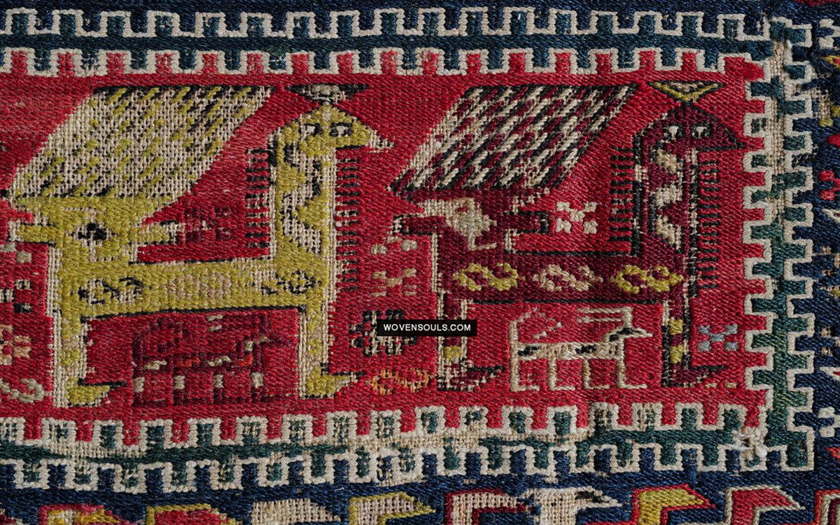 1713 Antique Caucasian Zoomorphic Zileh / Sileh Embroidered Flatweave Soumac Rug-WOVENSOULS Antique Textiles & Art Gallery