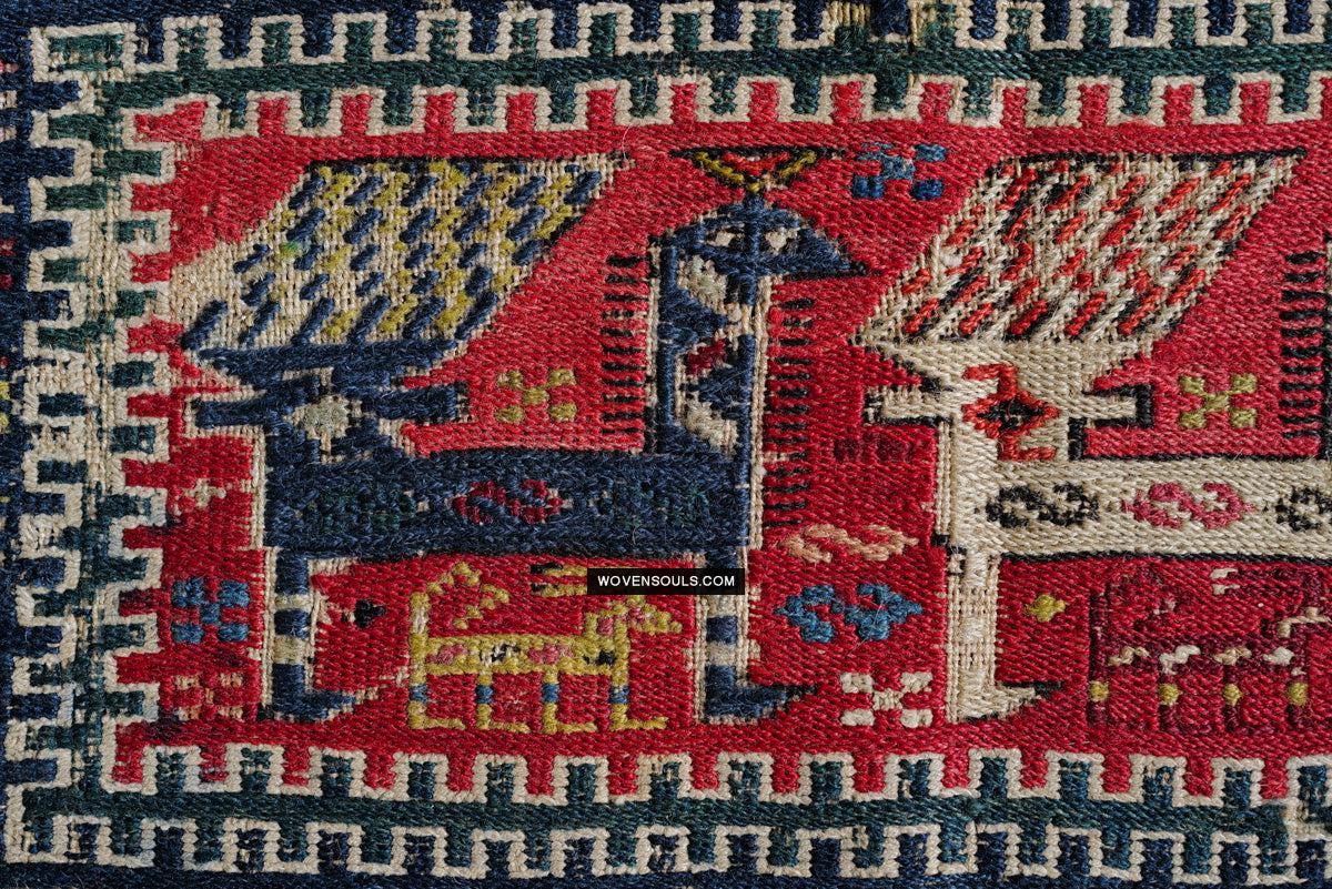 1713 Antique Caucasian Zoomorphic Zileh / Sileh Embroidered Flatweave Soumac Rug-WOVENSOULS Antique Textiles & Art Gallery