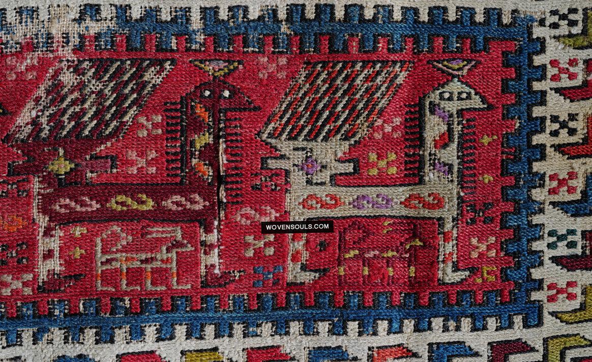 1713 Antique Caucasian Zoomorphic Zileh / Sileh Embroidered Flatweave Soumac Rug-WOVENSOULS Antique Textiles & Art Gallery