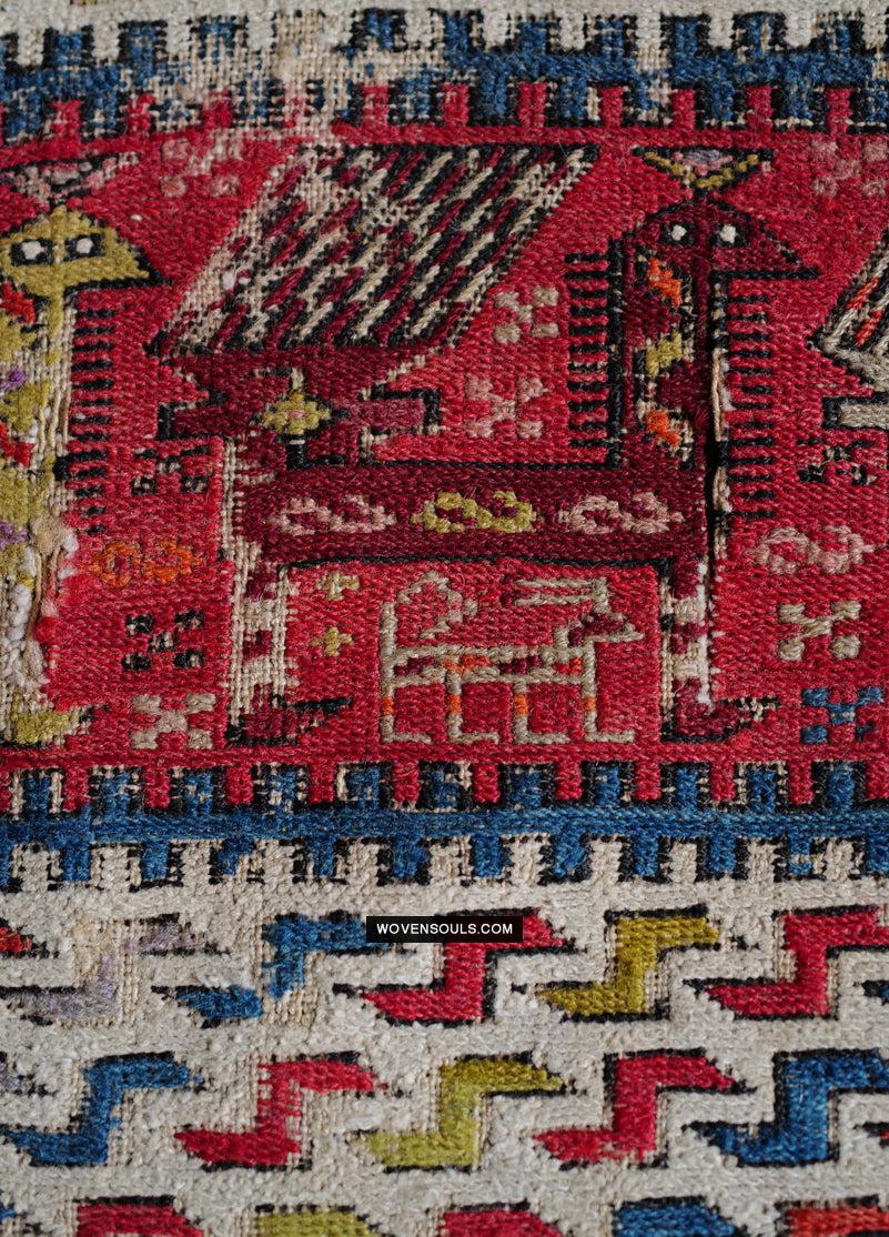 1713 Antique Caucasian Zoomorphic Zileh / Sileh Embroidered Flatweave Soumac Rug-WOVENSOULS Antique Textiles & Art Gallery