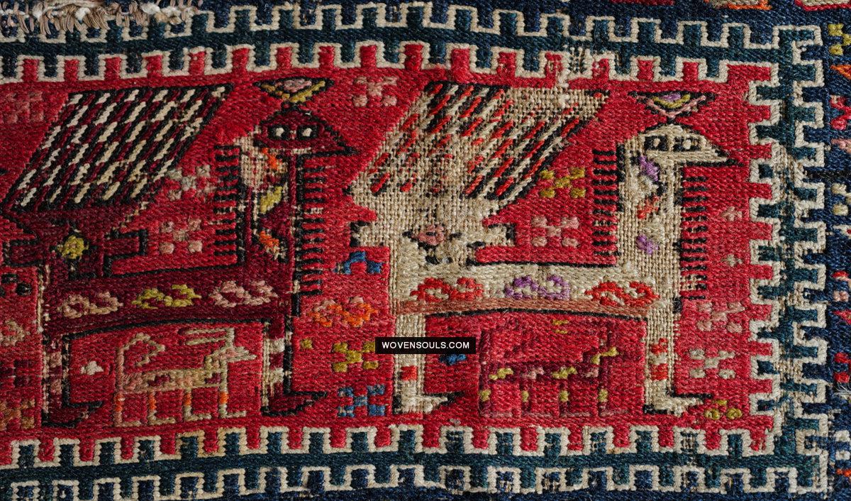 1713 Antique Caucasian Zoomorphic Zileh / Sileh Embroidered Flatweave Soumac Rug-WOVENSOULS Antique Textiles & Art Gallery