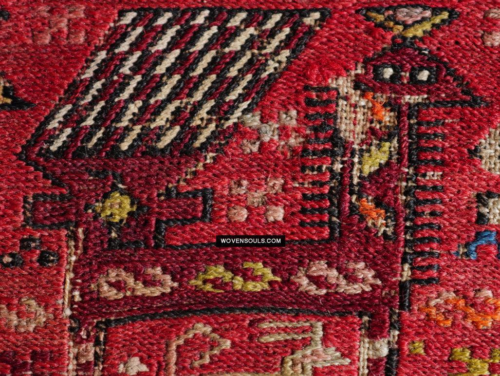 1713 Antique Caucasian Zoomorphic Zileh / Sileh Embroidered Flatweave Soumac Rug-WOVENSOULS Antique Textiles & Art Gallery