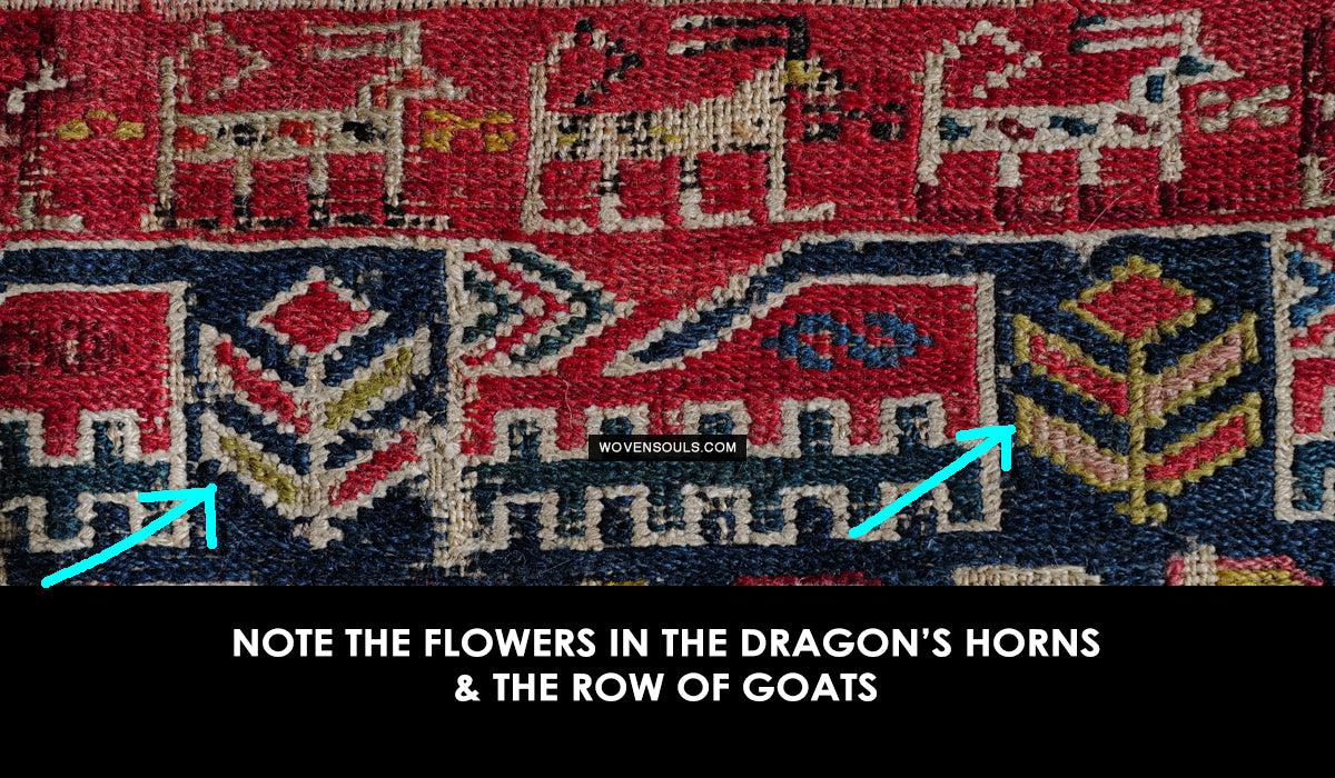 1713 Antique Caucasian Zoomorphic Zileh / Sileh Embroidered Flatweave Soumac Rug-WOVENSOULS Antique Textiles & Art Gallery