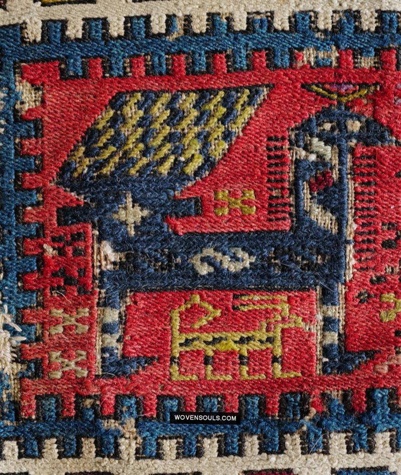 1713 Antique Caucasian Zoomorphic Zileh / Sileh Embroidered Flatweave Soumac Rug-WOVENSOULS Antique Textiles & Art Gallery