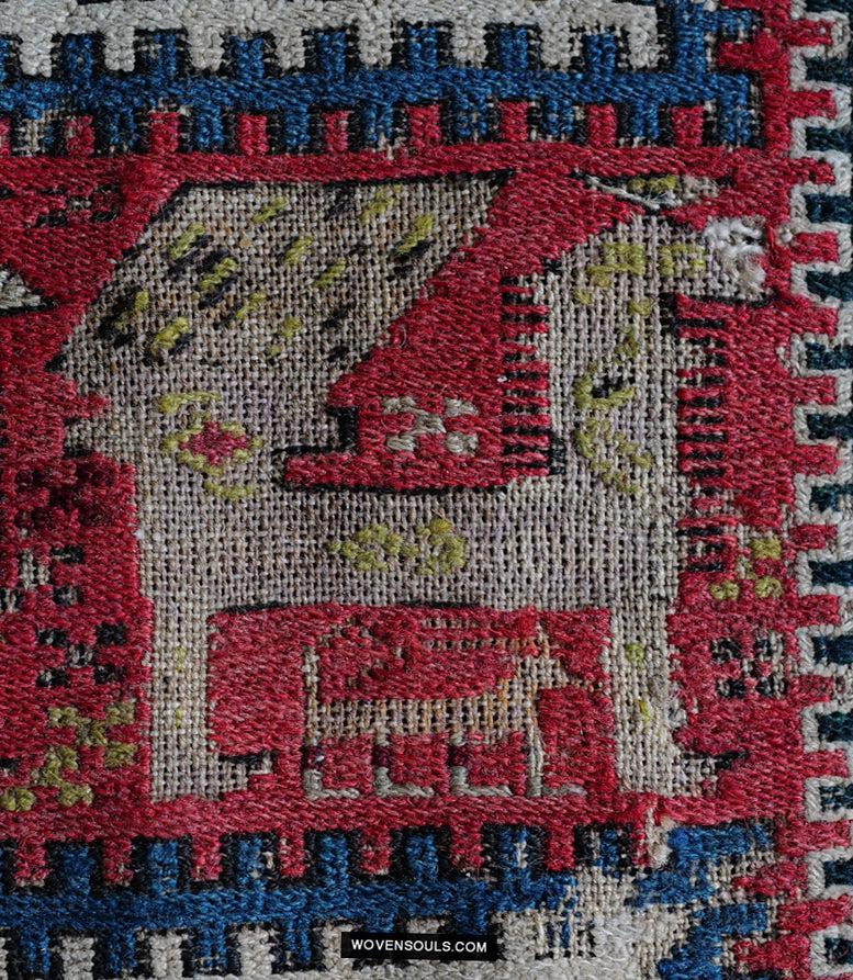 1713 Antique Caucasian Zoomorphic Zileh / Sileh Embroidered Flatweave Soumac Rug-WOVENSOULS Antique Textiles & Art Gallery