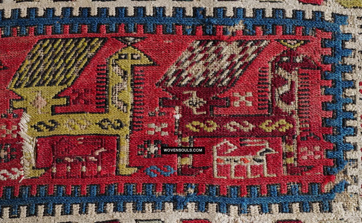 1713 Antique Caucasian Zoomorphic Zileh / Sileh Embroidered Flatweave Soumac Rug-WOVENSOULS Antique Textiles & Art Gallery