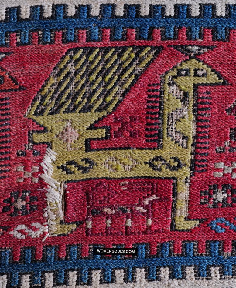 1713 Antique Caucasian Zoomorphic Zileh / Sileh Embroidered Flatweave Soumac Rug-WOVENSOULS Antique Textiles & Art Gallery