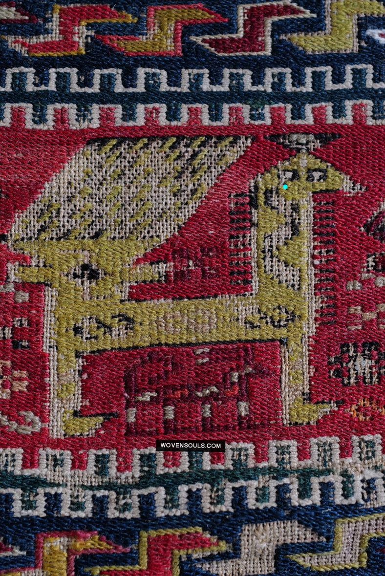 1713 Antique Caucasian Zoomorphic Zileh / Sileh Embroidered Flatweave Soumac Rug-WOVENSOULS Antique Textiles & Art Gallery