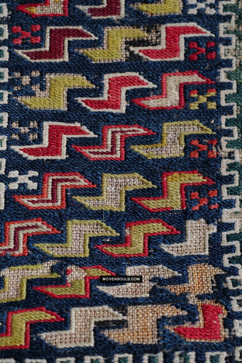 1713 Antique Caucasian Zoomorphic Zileh / Sileh Embroidered Flatweave Soumac Rug-WOVENSOULS Antique Textiles & Art Gallery