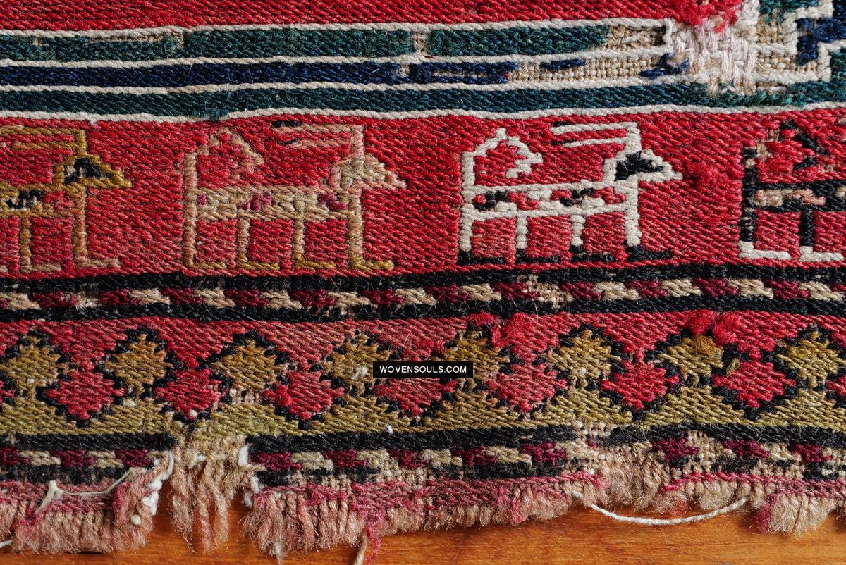 1713 Antique Caucasian Zoomorphic Zileh / Sileh Embroidered Flatweave Soumac Rug-WOVENSOULS Antique Textiles & Art Gallery