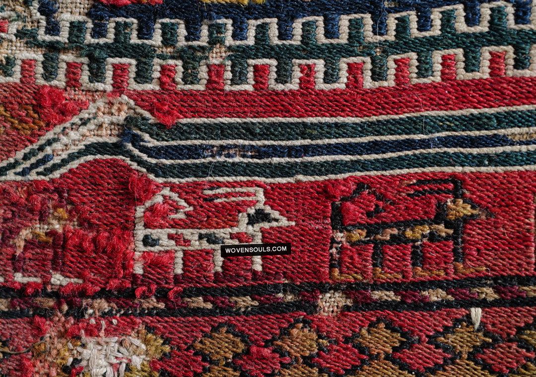 1713 Antique Caucasian Zoomorphic Zileh / Sileh Embroidered Flatweave Soumac Rug-WOVENSOULS Antique Textiles & Art Gallery