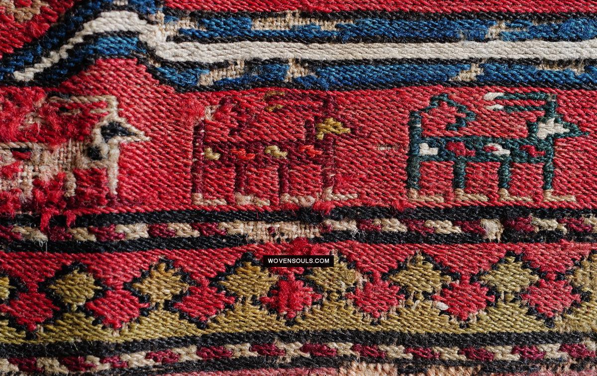 1713 Antique Caucasian Zoomorphic Zileh / Sileh Embroidered Flatweave Soumac Rug-WOVENSOULS Antique Textiles & Art Gallery