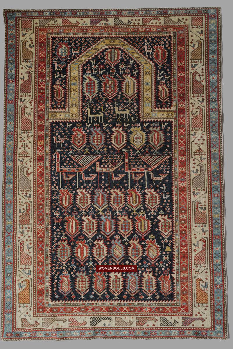 1717 SOLD Marasali Shirvan Prayer Rug with Birds - Wall Art Decor-WOVENSOULS Antique Textiles & Art Gallery