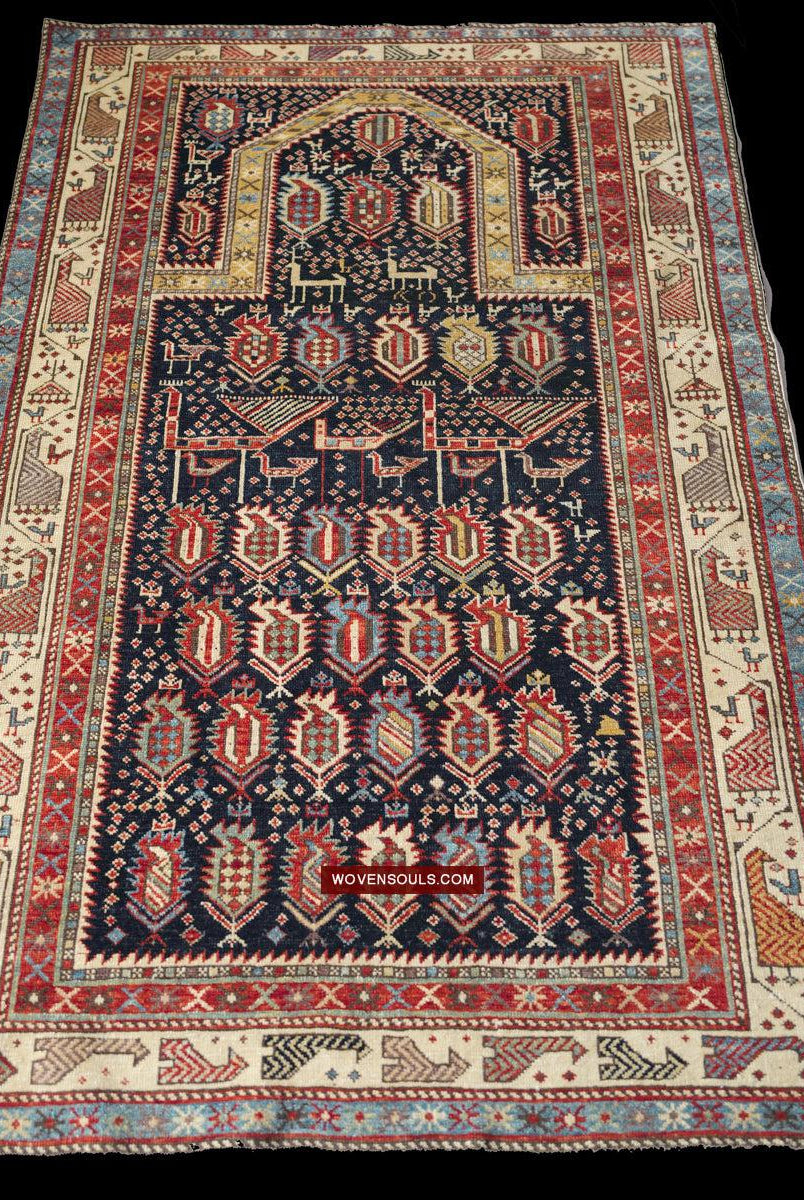 1717 SOLD Marasali Shirvan Prayer Rug with Birds - Wall Art Decor-WOVENSOULS Antique Textiles & Art Gallery