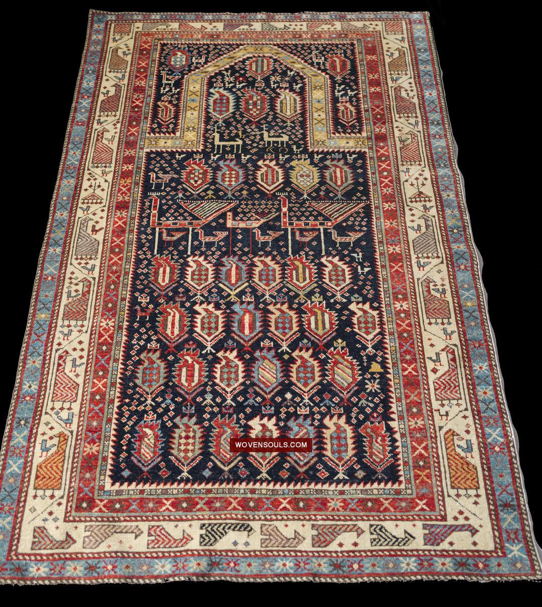 1717 SOLD Marasali Shirvan Prayer Rug with Birds - Wall Art Decor-WOVENSOULS Antique Textiles & Art Gallery