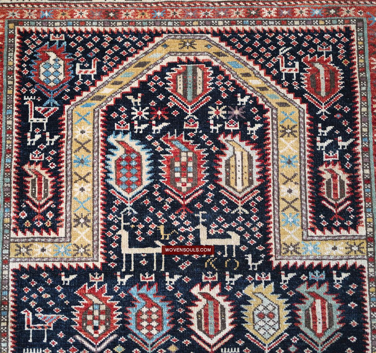 1717 SOLD Marasali Shirvan Prayer Rug with Birds - Wall Art Decor-WOVENSOULS Antique Textiles & Art Gallery
