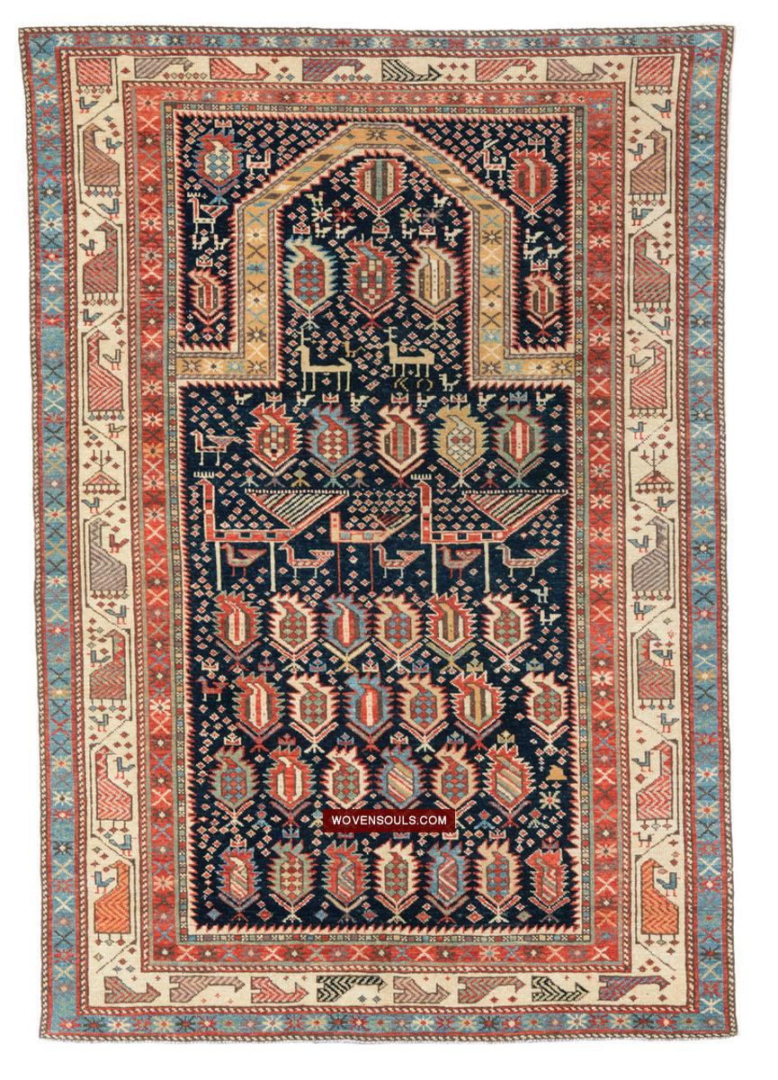 1717 SOLD Marasali Shirvan Prayer Rug with Birds - Wall Art Decor-WOVENSOULS Antique Textiles & Art Gallery