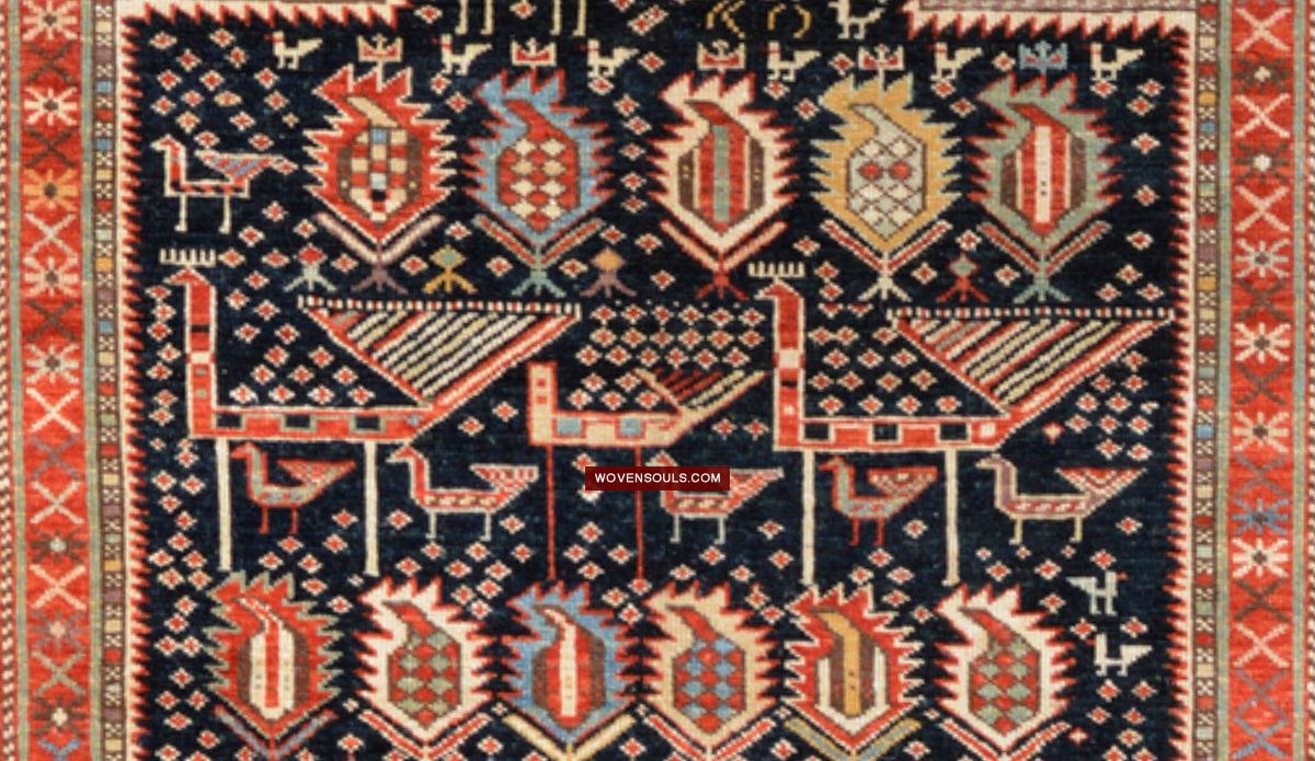 1717 SOLD Marasali Shirvan Prayer Rug with Birds - Wall Art Decor-WOVENSOULS Antique Textiles & Art Gallery