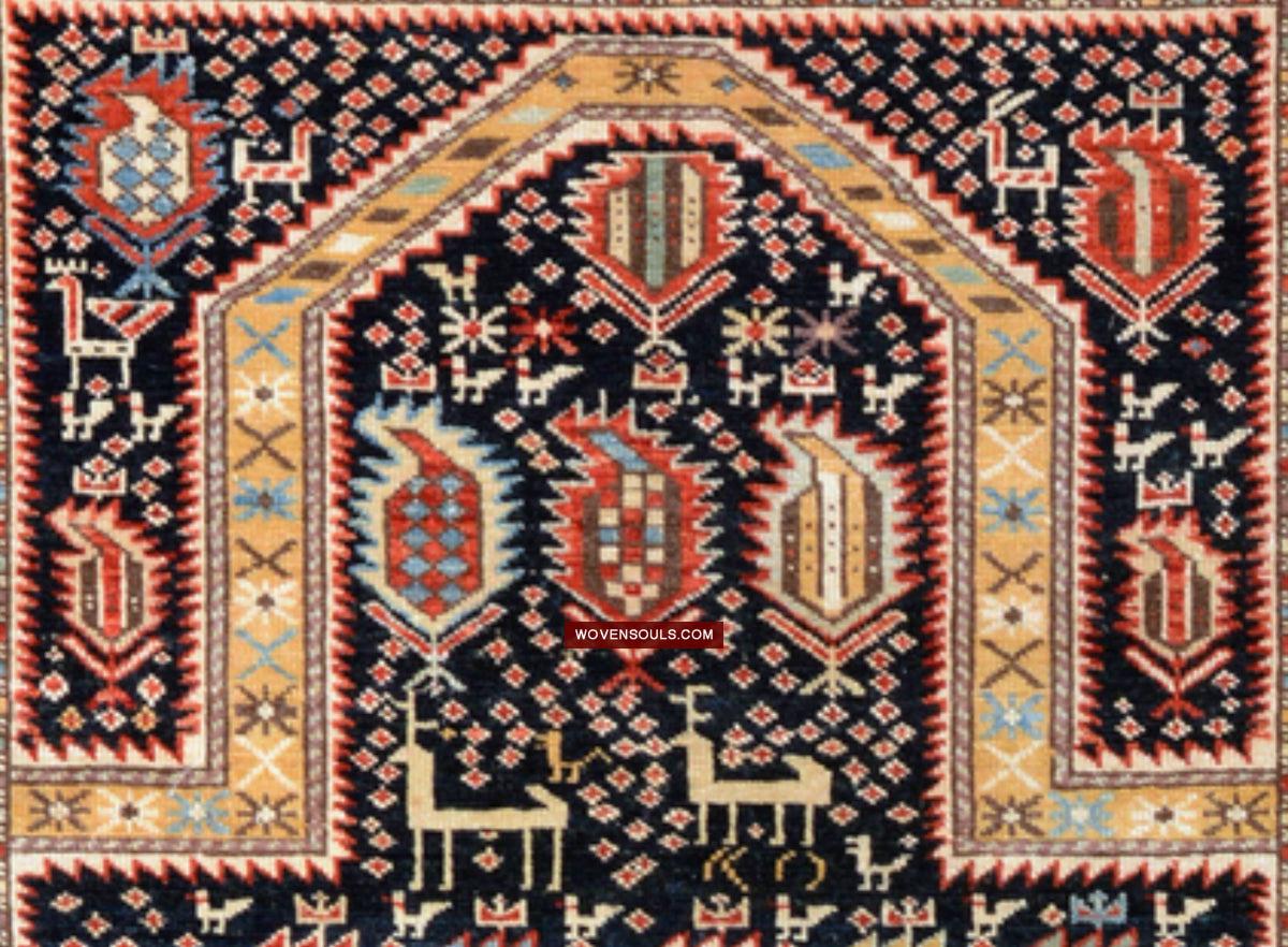 1717 SOLD Marasali Shirvan Prayer Rug with Birds - Wall Art Decor-WOVENSOULS Antique Textiles & Art Gallery