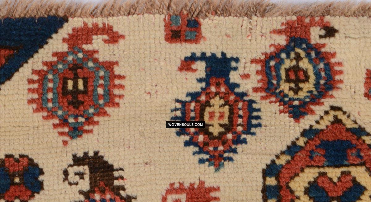 1718 Antique White Field Caucasian Village Rug with Birds & Boteh-WOVENSOULS Antique Textiles & Art Gallery