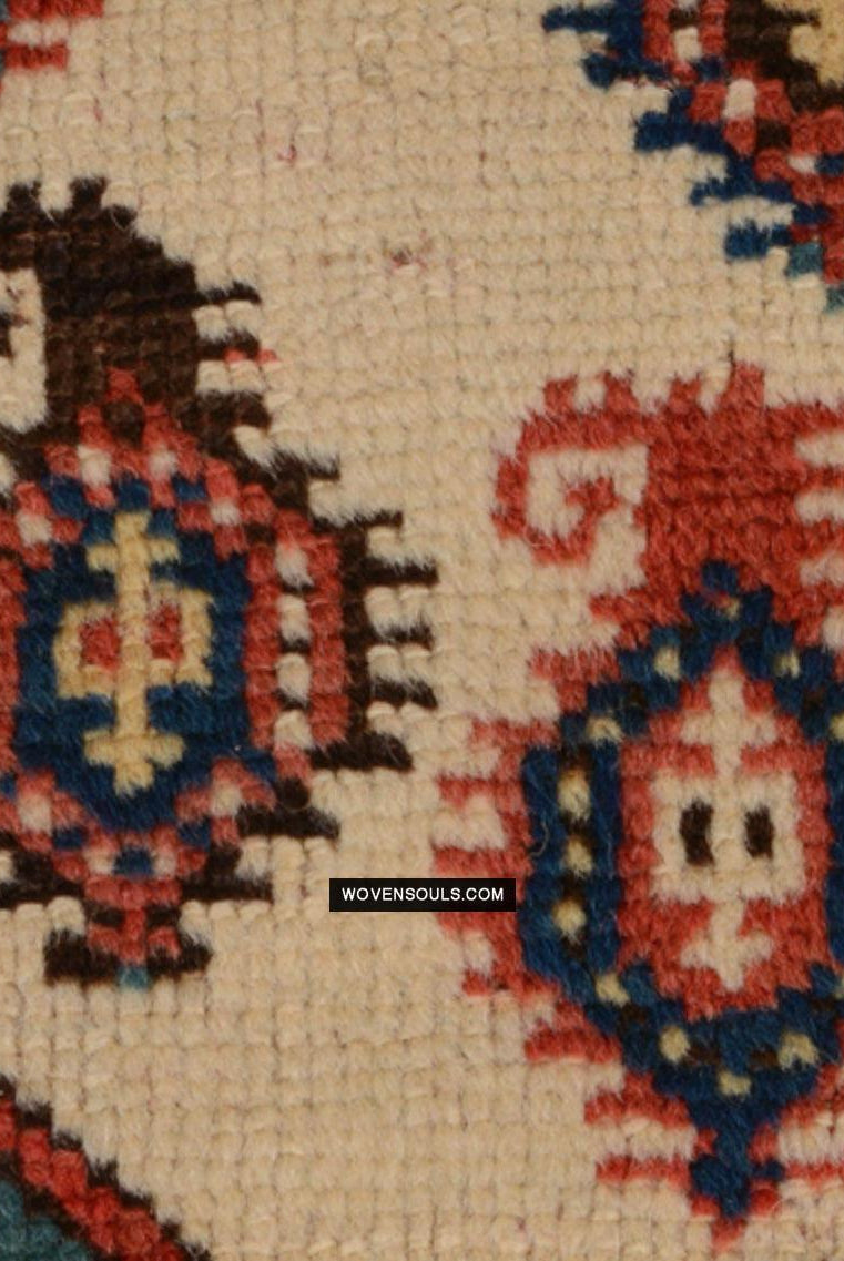 1718 Antique White Field Caucasian Village Rug with Birds & Boteh-WOVENSOULS Antique Textiles & Art Gallery