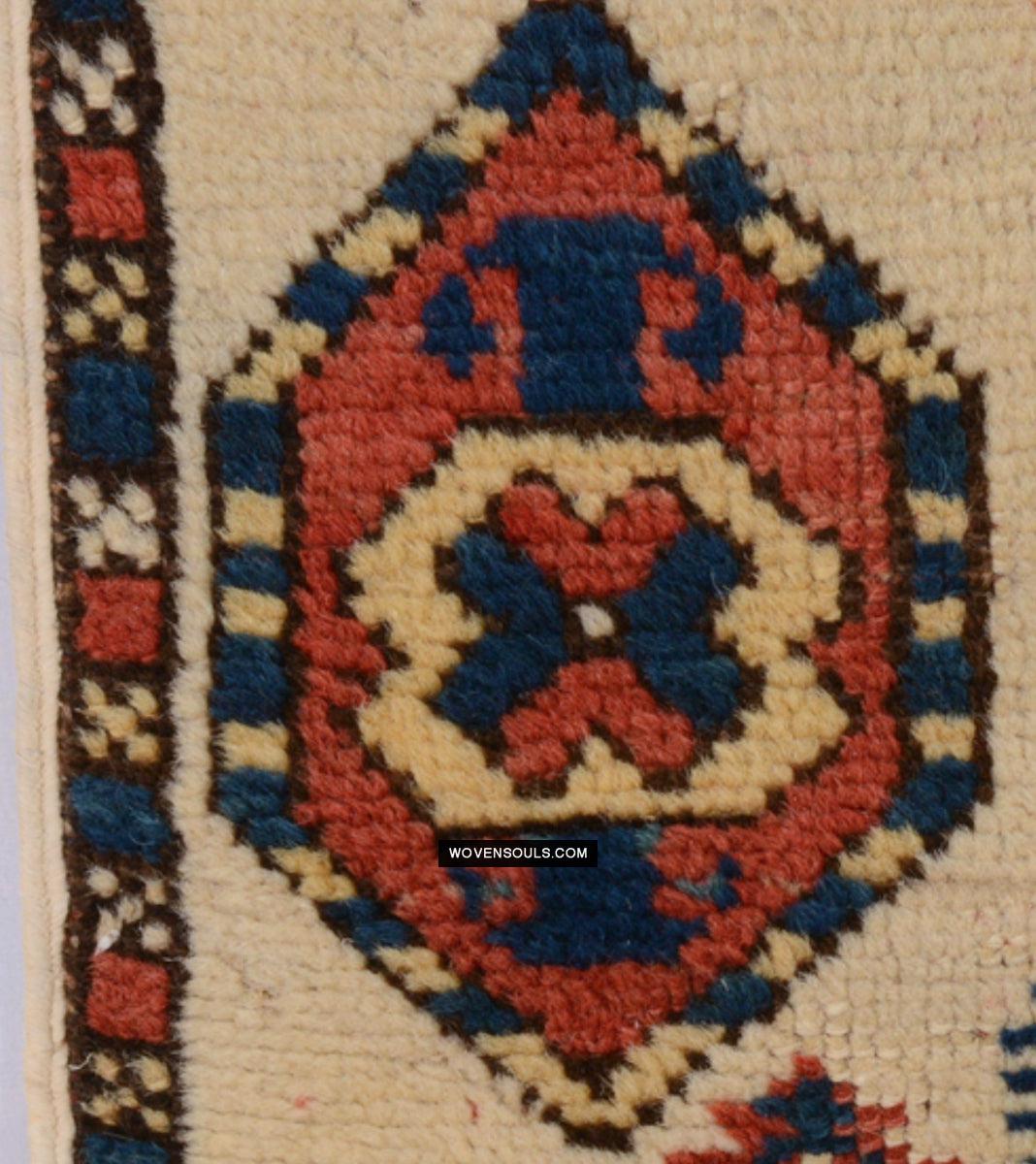 1718 Antique White Field Caucasian Village Rug with Birds & Boteh-WOVENSOULS Antique Textiles & Art Gallery