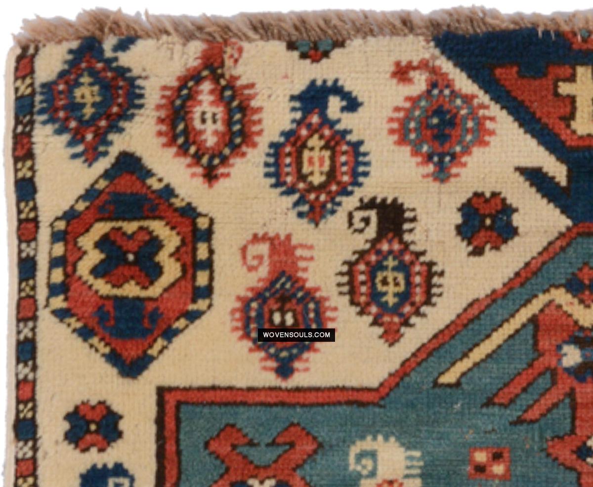 1718 Antique White Field Caucasian Village Rug with Birds & Boteh-WOVENSOULS Antique Textiles & Art Gallery
