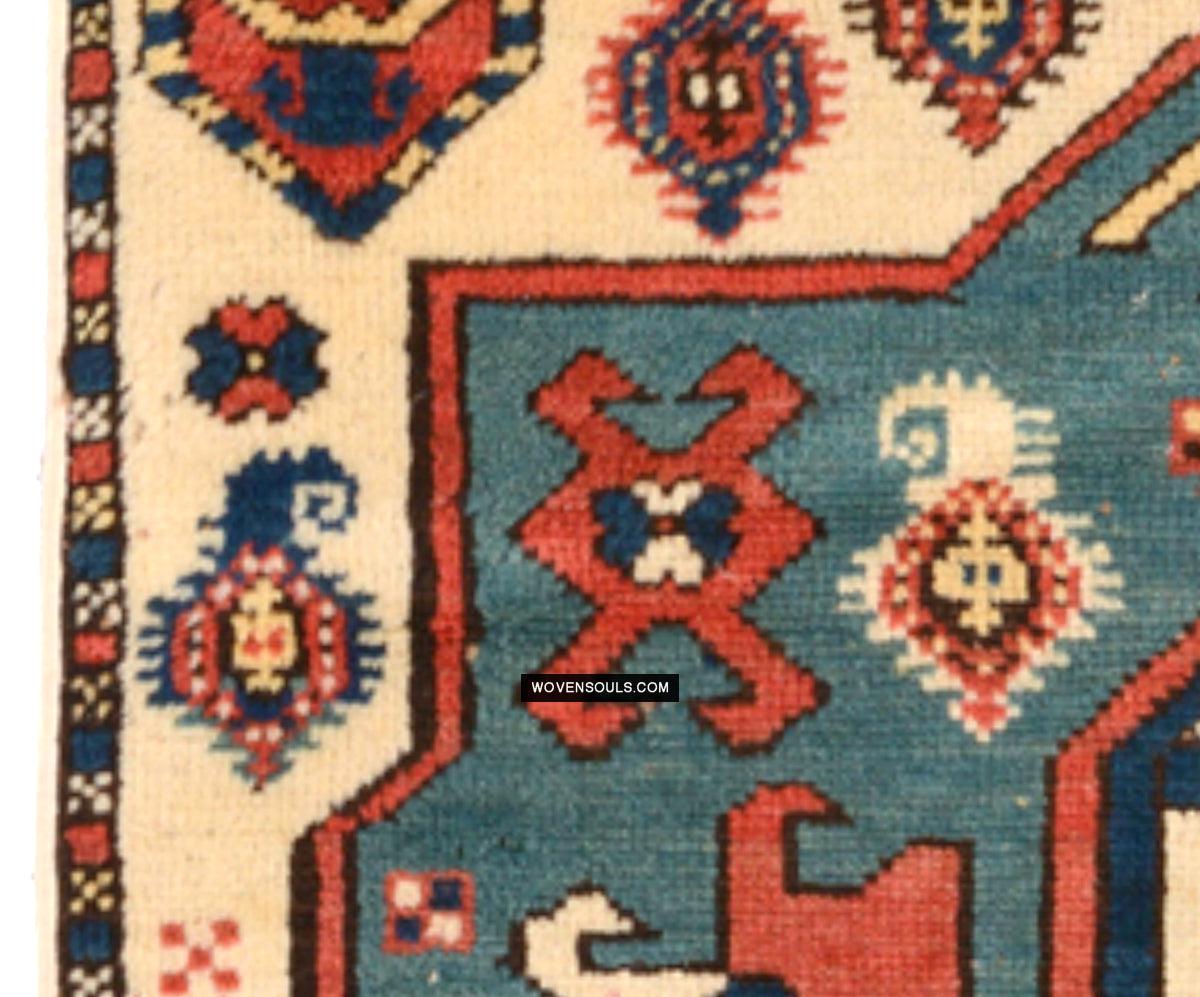 1718 Antique White Field Caucasian Village Rug with Birds & Boteh-WOVENSOULS Antique Textiles & Art Gallery