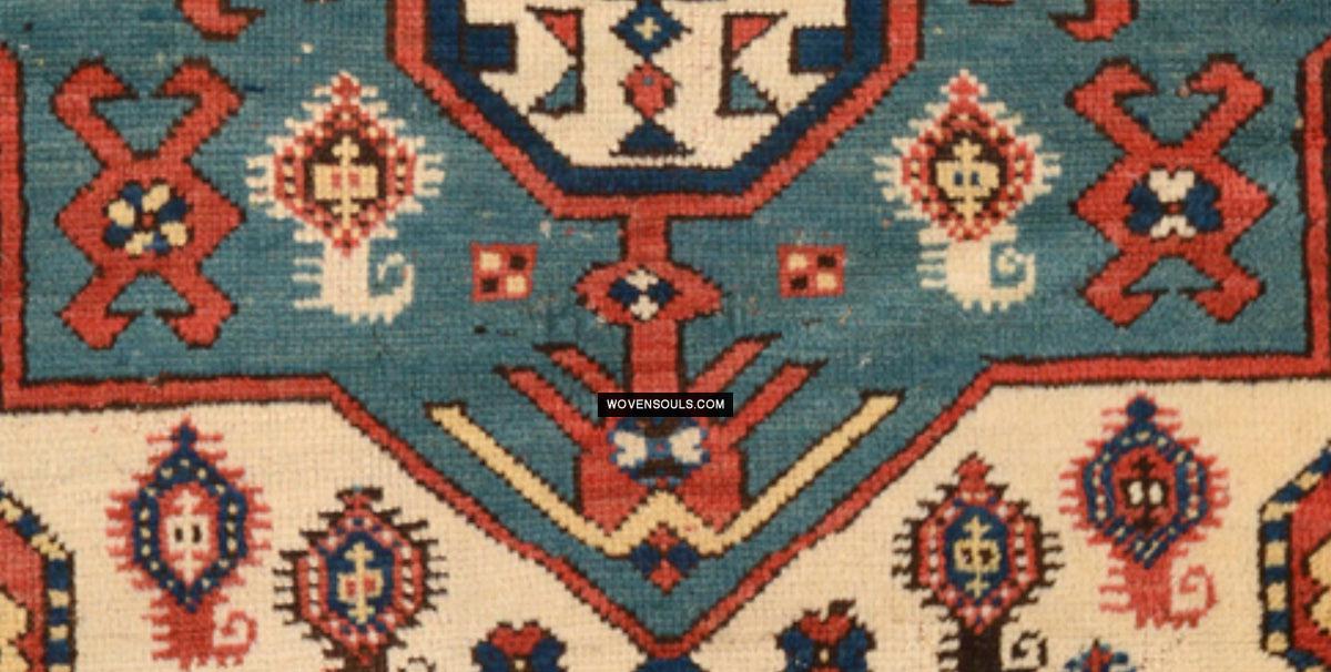 1718 Antique White Field Caucasian Village Rug with Birds & Boteh-WOVENSOULS Antique Textiles & Art Gallery