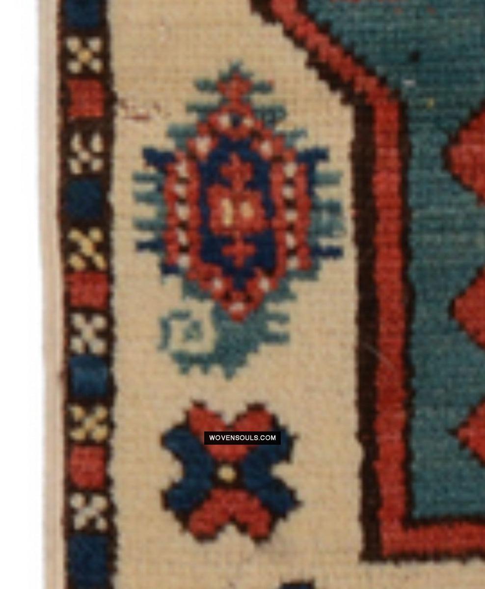 1718 Antique White Field Caucasian Village Rug with Birds & Boteh-WOVENSOULS Antique Textiles & Art Gallery