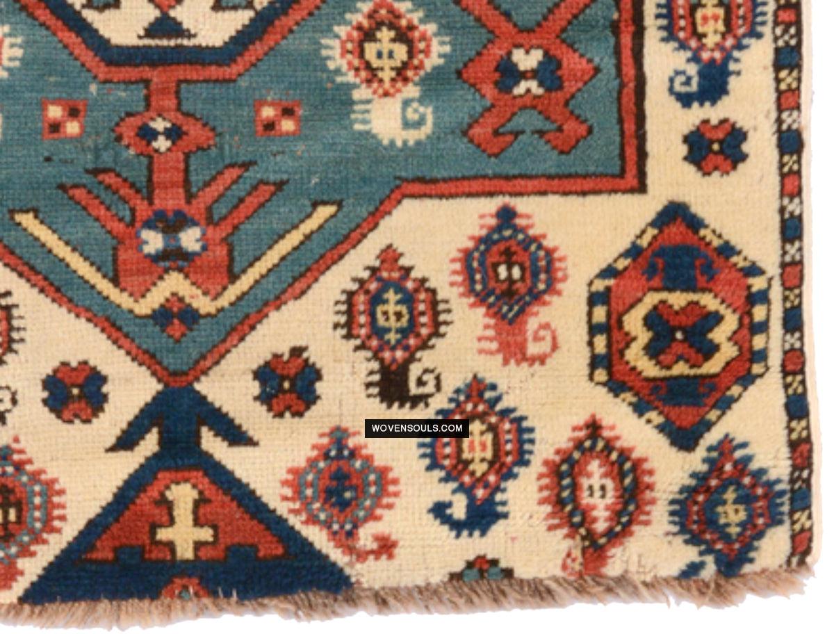 1718 Antique White Field Caucasian Village Rug with Birds & Boteh-WOVENSOULS Antique Textiles & Art Gallery
