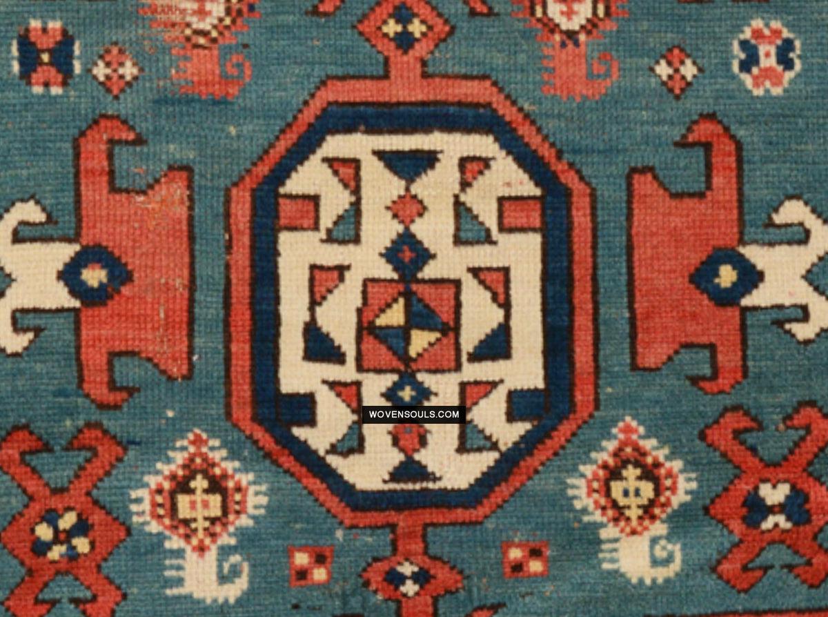 1718 Antique White Field Caucasian Village Rug with Birds & Boteh-WOVENSOULS Antique Textiles & Art Gallery