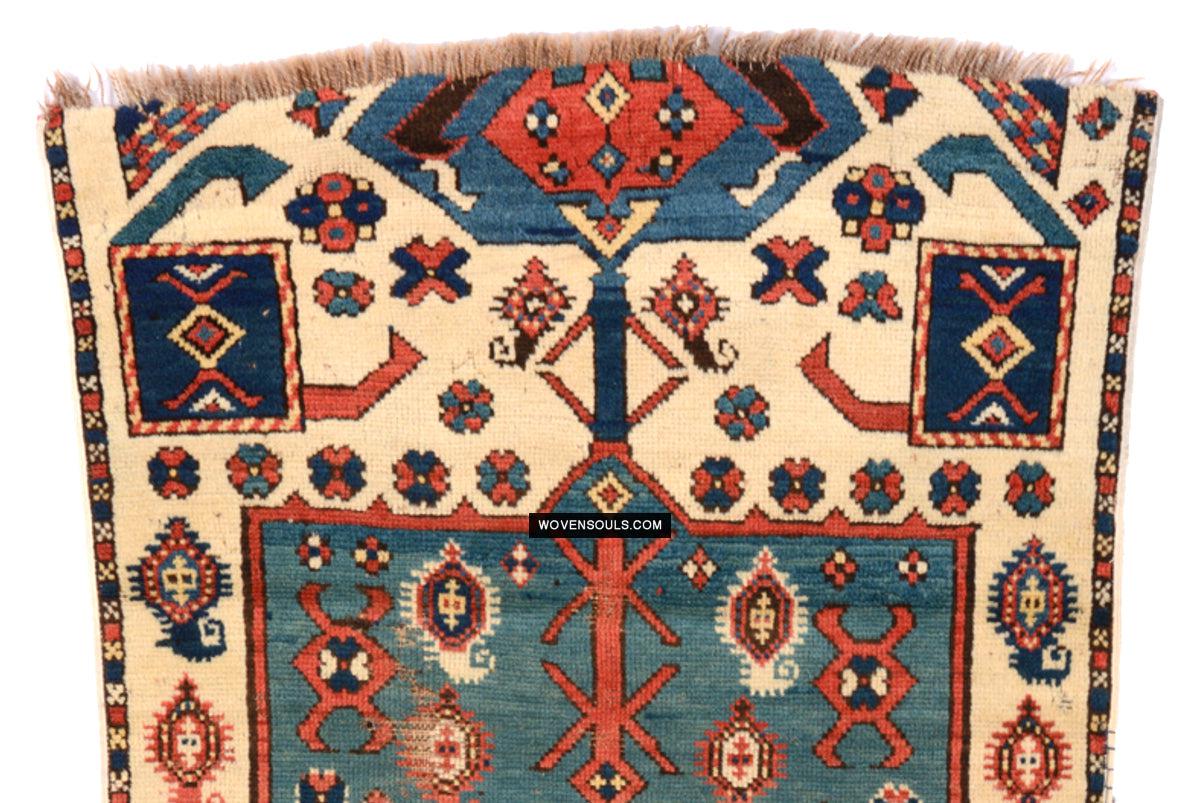 1718 Antique White Field Caucasian Village Rug with Birds & Boteh-WOVENSOULS Antique Textiles & Art Gallery