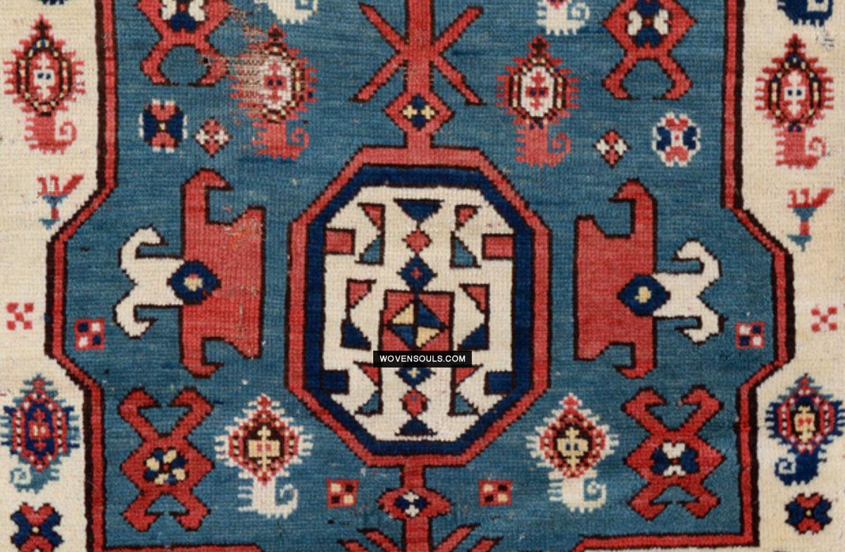 1718 Antique White Field Caucasian Village Rug with Birds & Boteh-WOVENSOULS Antique Textiles & Art Gallery