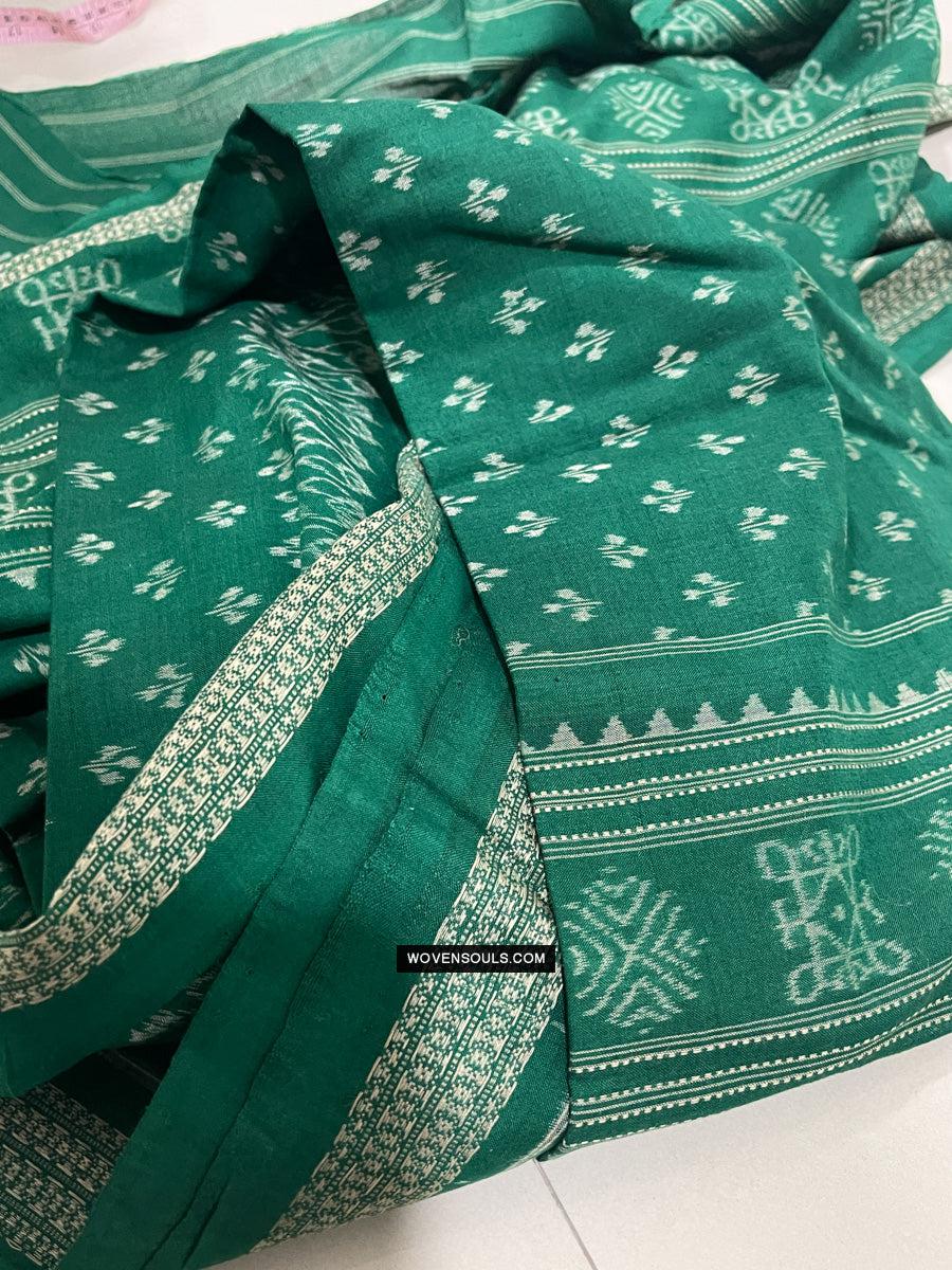1720 Green Ikat Cotton Handloom Shawl Odisha-WOVENSOULS Antique Textiles & Art Gallery