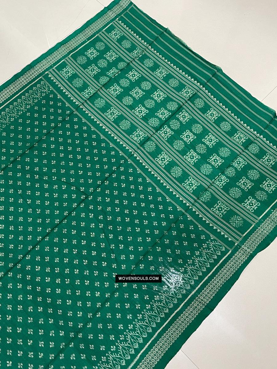 1720 Green Ikat Cotton Handloom Shawl Odisha-WOVENSOULS Antique Textiles & Art Gallery