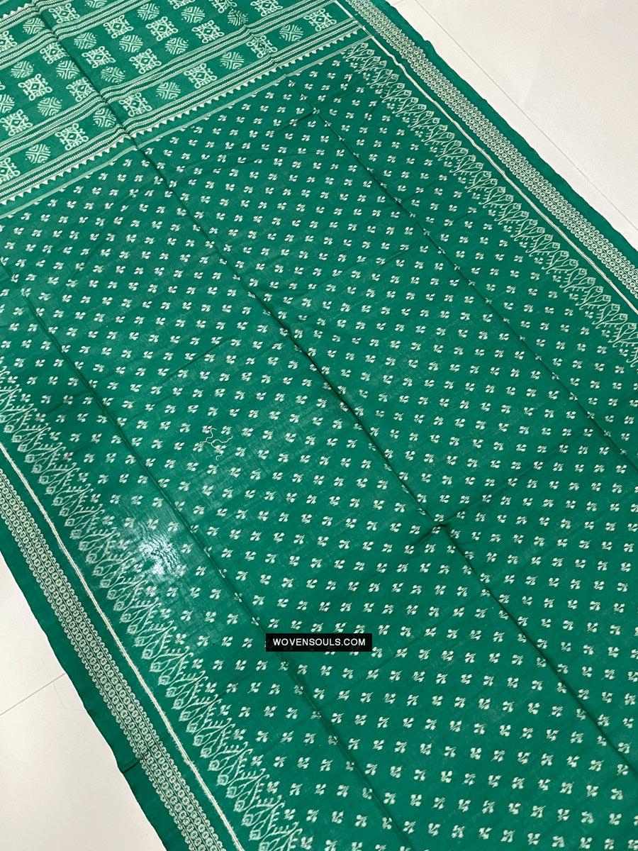 1720 Green Ikat Cotton Handloom Shawl Odisha-WOVENSOULS Antique Textiles & Art Gallery