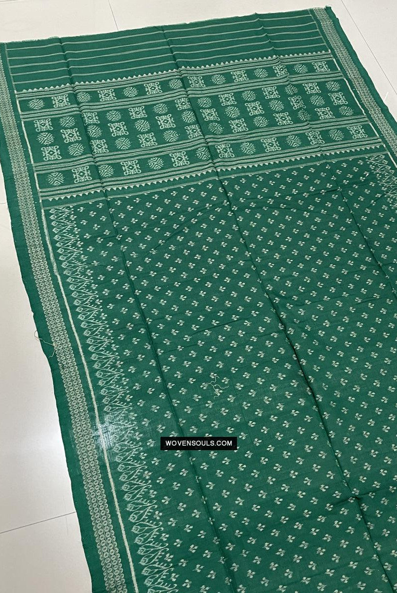 1720 Green Ikat Cotton Handloom Shawl Odisha-WOVENSOULS Antique Textiles & Art Gallery