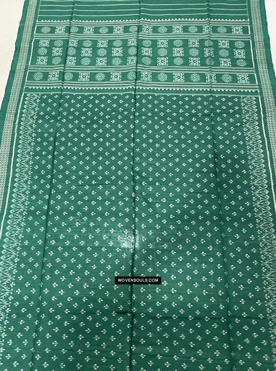 1720 Green Ikat Cotton Handloom Shawl Odisha-WOVENSOULS Antique Textiles & Art Gallery