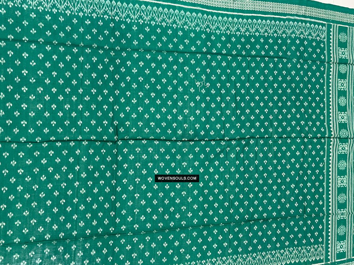 1720 Green Ikat Cotton Handloom Shawl Odisha-WOVENSOULS Antique Textiles & Art Gallery