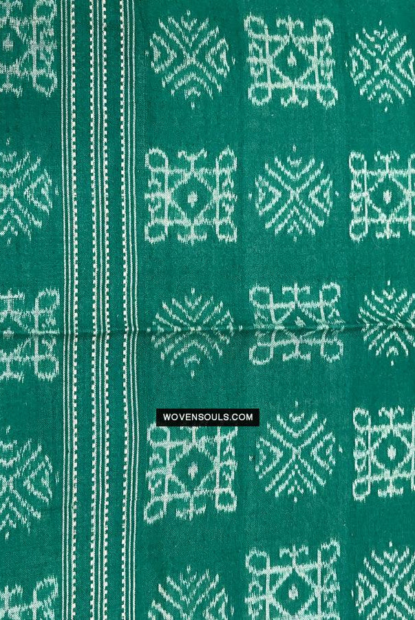 1720 Handgewebter Schal aus grüner Ikat-Baumwolle Odisha-WOVENSOULS Galerie für antike Textilien und Kunst