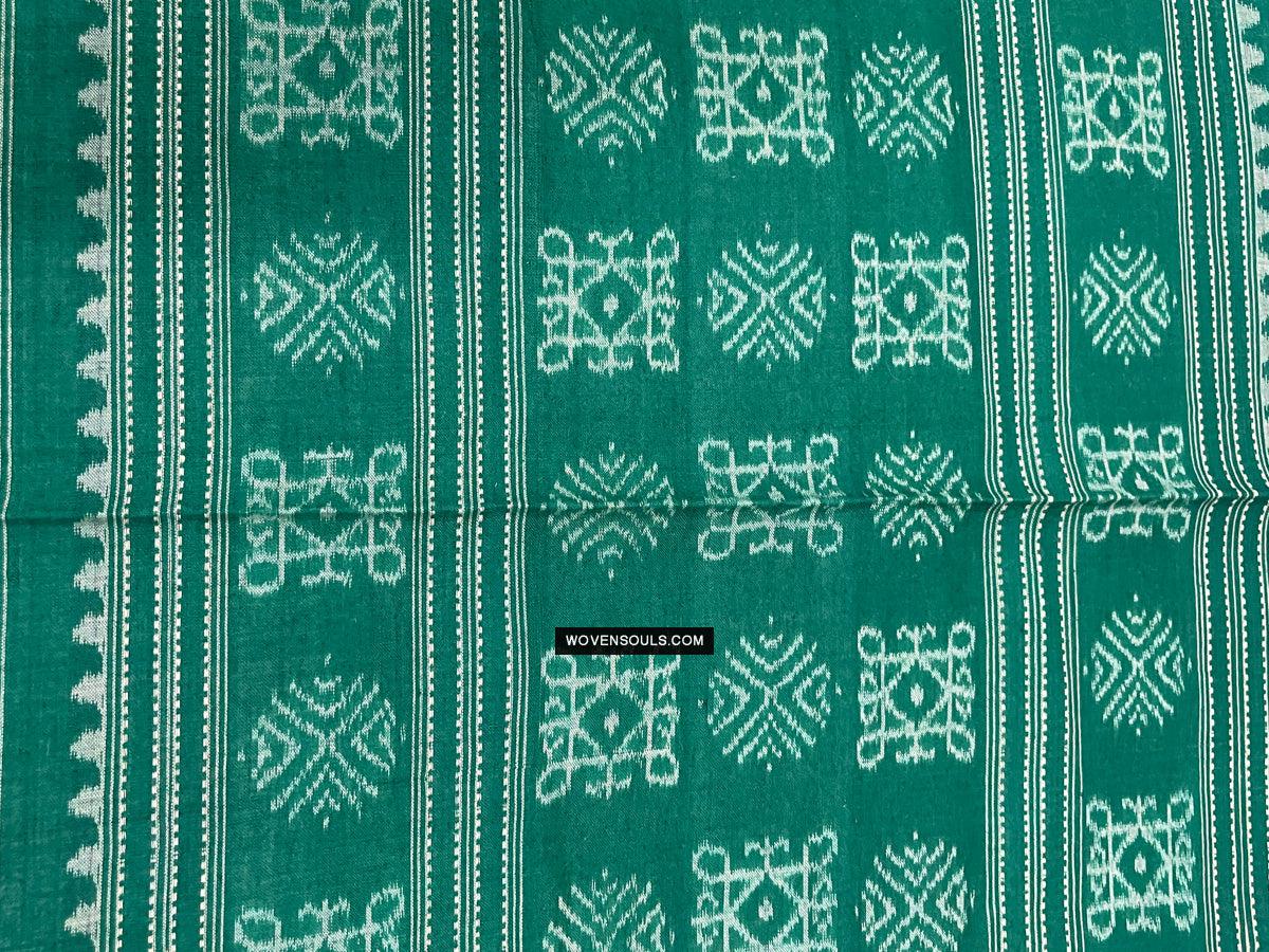 1720 Green Ikat Cotton Handloom Shawl Odisha-WOVENSOULS Antique Textiles & Art Gallery