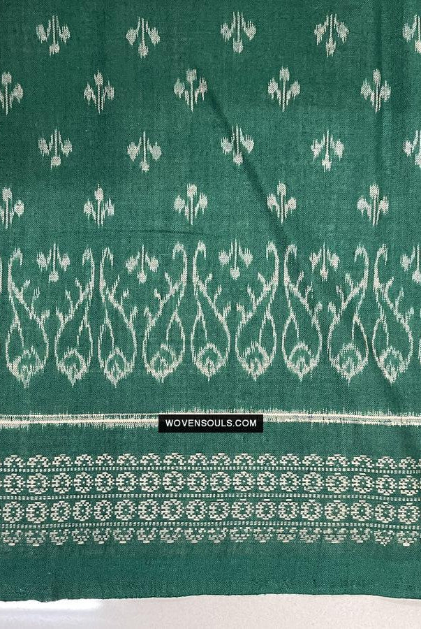 1720 Handgewebter Schal aus grüner Ikat-Baumwolle Odisha-WOVENSOULS Galerie für antike Textilien und Kunst